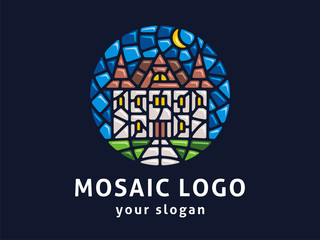 Vector logo template. The sign of the castle in mosaic style.