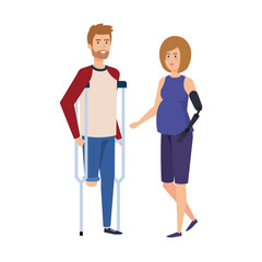 man in crutches with woman with prosthesis