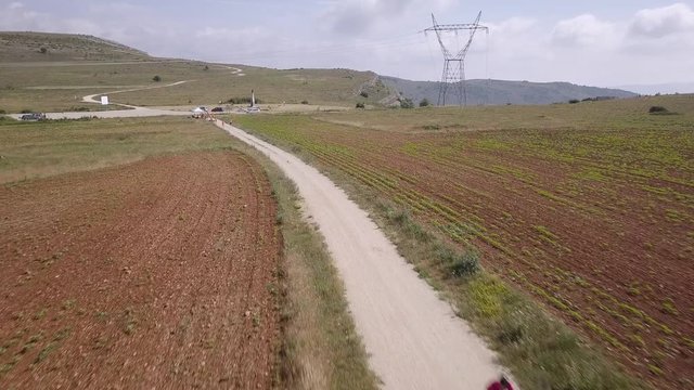 Aerial shot of BTT cyclist race