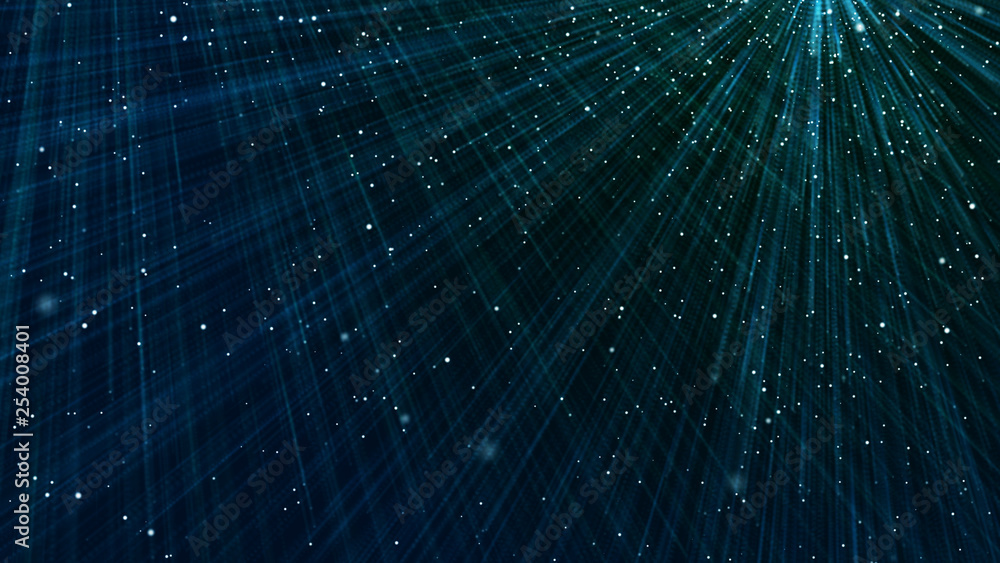 Poster abstract futuristic space rain. mystical universe banner. sparkling blue threads curtain. magic glit