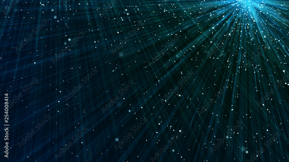 Poster abstract futuristic space rain. mystical universe banner. sparkling blue threads curtain. magic glit