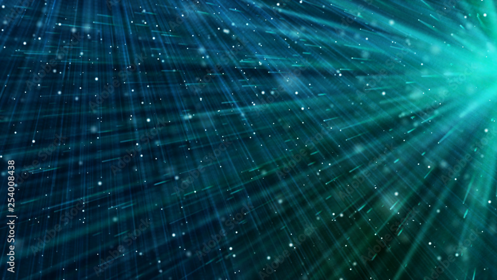 Poster abstract futuristic space rain. mystical universe banner. sparkling blue threads curtain. magic glit