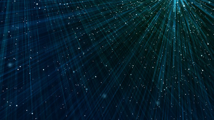 Naklejka premium Abstract futuristic space rain. Mystical universe banner. Sparkling blue threads curtain. Magic glitter rain. Big data. 3D rendering.