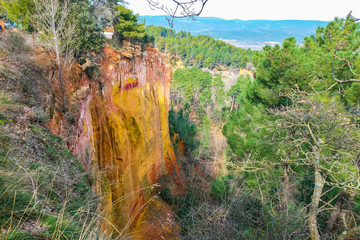Roussillon, Provence, France. The colors of the ocher canyon. Far horizon.