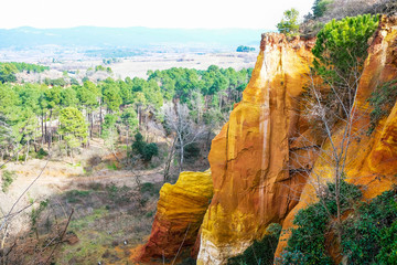 Roussillon, Provence, France. The colors of the ocher canyon. Far horizon.