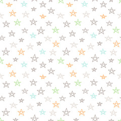 Abstract cute seamless pattern with colorful chaotic small thin line stars on white. Infinity geometric pattern. Vector illustration.