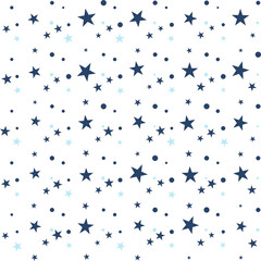 Seamless pattern with little blue dots, stars stars on white background. Confetti background. Vector illustration.