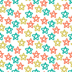 Seamless pattern with hand drawn stars on white background. Sky background. Vector illustration.