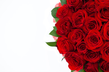 bouquet of red rosesbouquet of red roses in a white box on a white background isolated