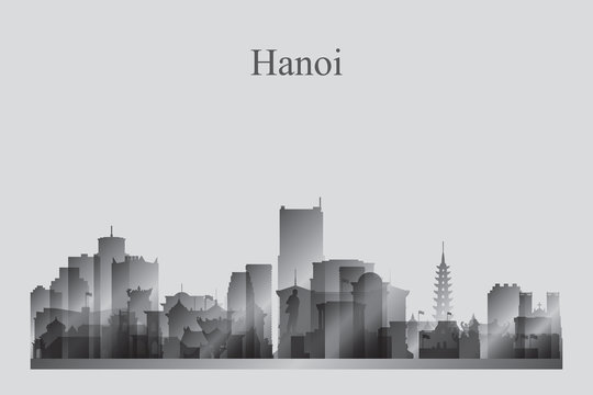 Hanoi city skyline silhouette in grayscale