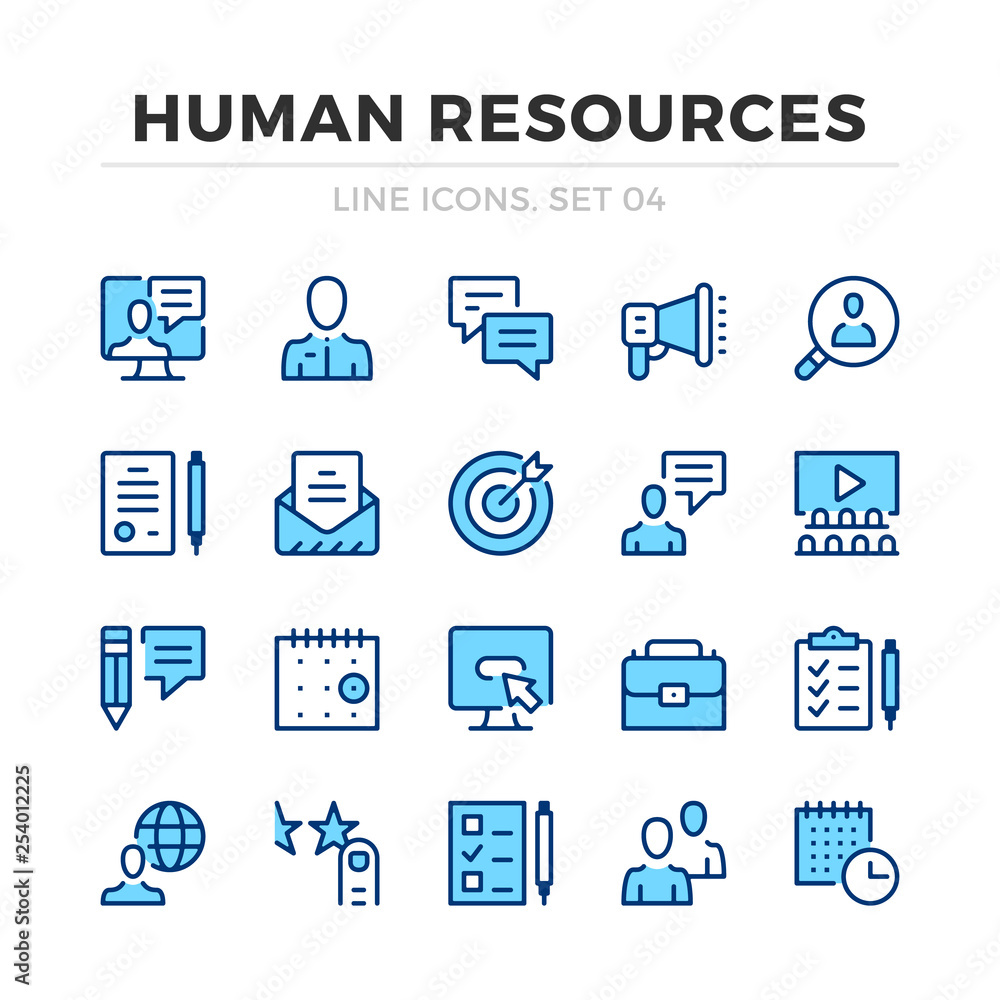 Poster human resources vector line icons set. thin line design. outline graphic elements, simple stroke sym