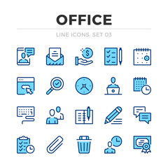 Office work vector line icons set. Thin line design. Outline graphic elements, simple stroke symbols. Office work icons