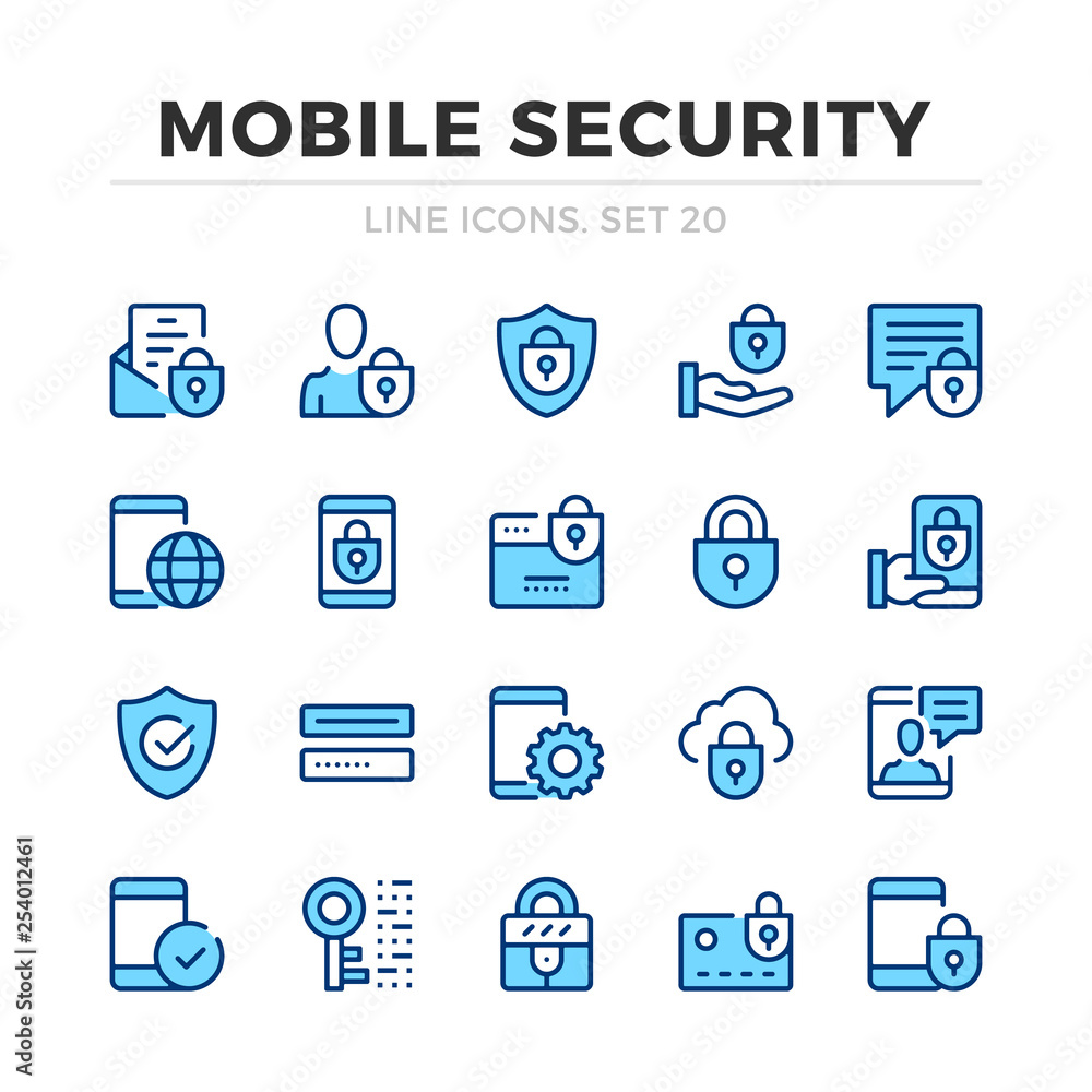 Aufkleber mobile security vector line icons set. thin line design. outline graphic elements, simple stroke sym