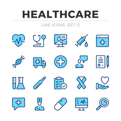 Healthcare vector line icons set. Thin line design. Outline graphic elements, simple stroke symbols. Healthcare icons
