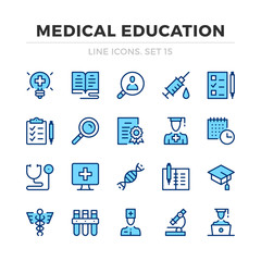 Fototapeta na wymiar Medical education vector line icons set. Thin line design. Modern outline graphic elements, simple stroke symbols. Medical education icons