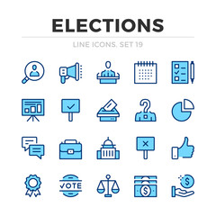 Elections vector line icons set. Thin line design. Modern outline graphic elements, simple stroke symbols. Voting icons