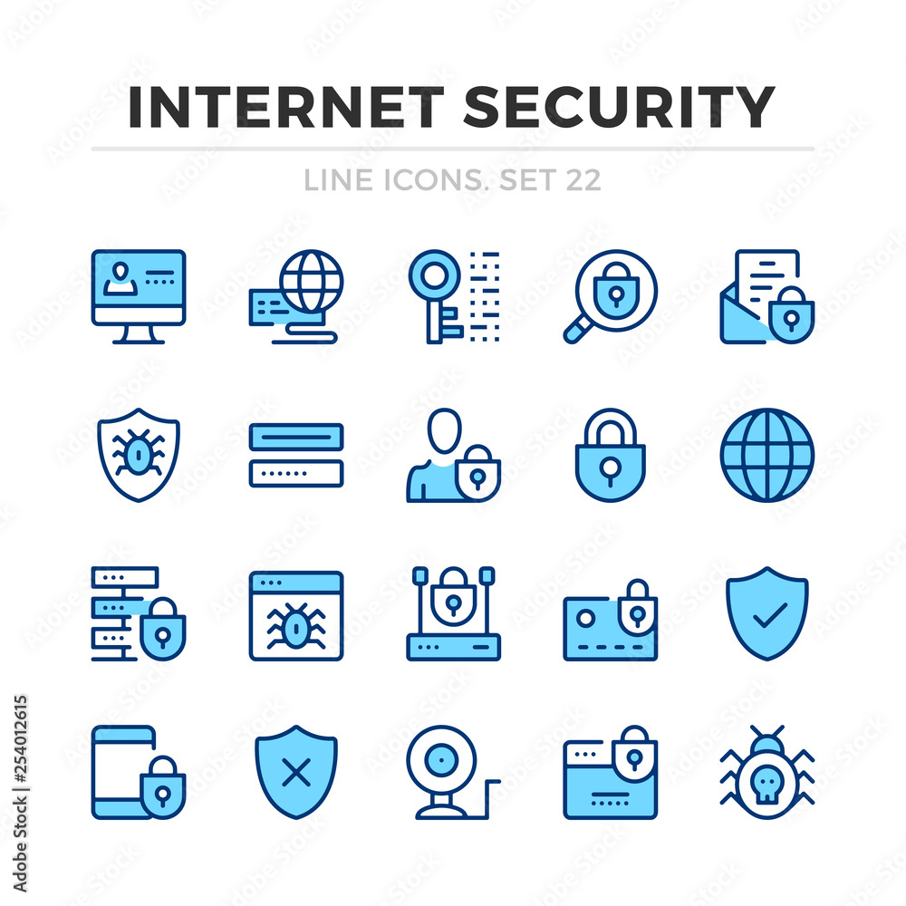 Poster internet security vector line icons set. thin line design. modern outline graphic elements, simple s