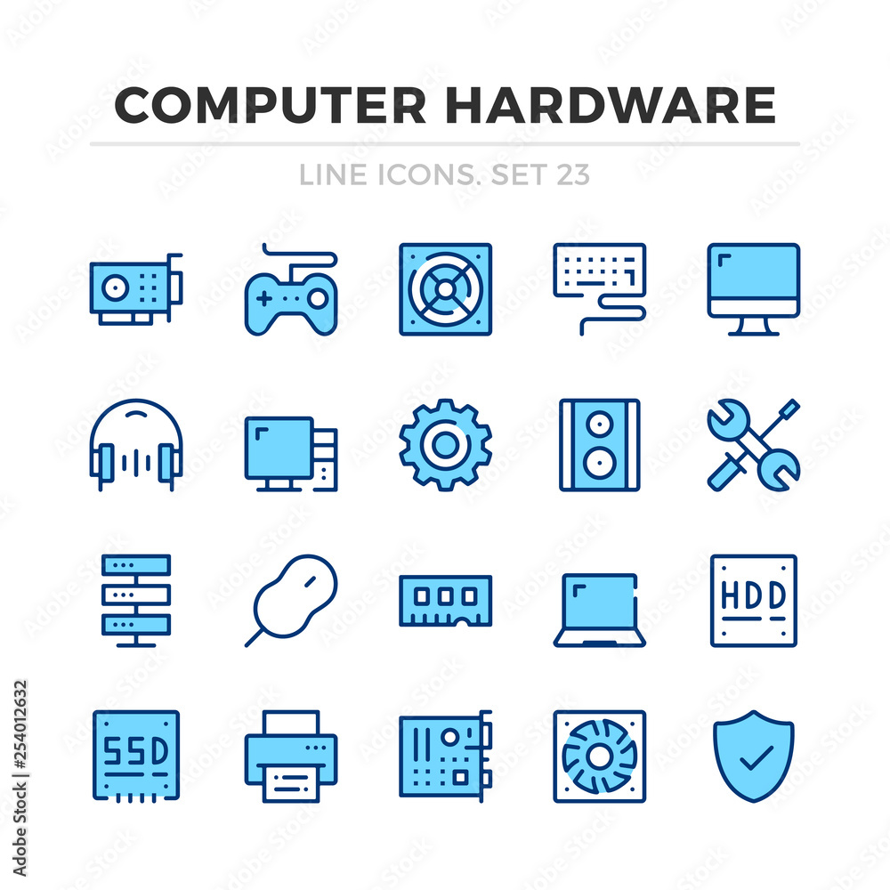 Fototapete Computer hardware vector line icons set. Thin line design. Outline graphic elements, simple stroke symbols. Computer icons