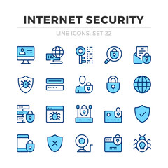 Internet security vector line icons set. Thin line design. Modern outline graphic elements, simple stroke symbols. Internet security icons