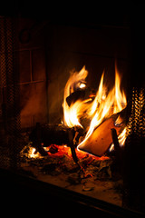 Fire in a fireplace