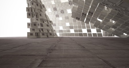 Abstract white and concrete interior. 3D illustration and rendering.