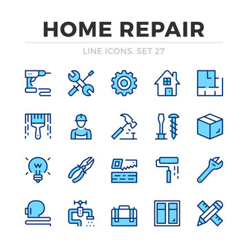 Home repair vector line icons set. Thin line design. Outline graphic elements, simple stroke symbols. Home repair icons