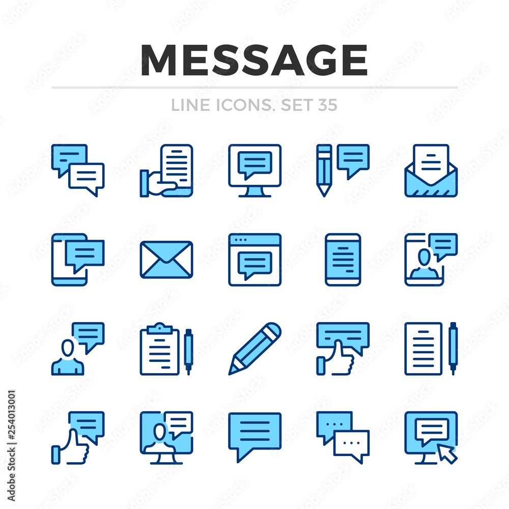 Fototapete Message vector line icons set. Thin line design. Modern outline graphic elements, simple stroke symbols. Message icons