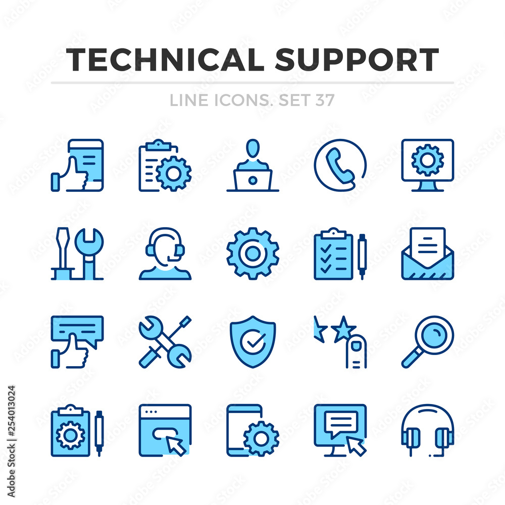 Poster technical support vector line icons set. thin line design. outline graphic elements, simple stroke s