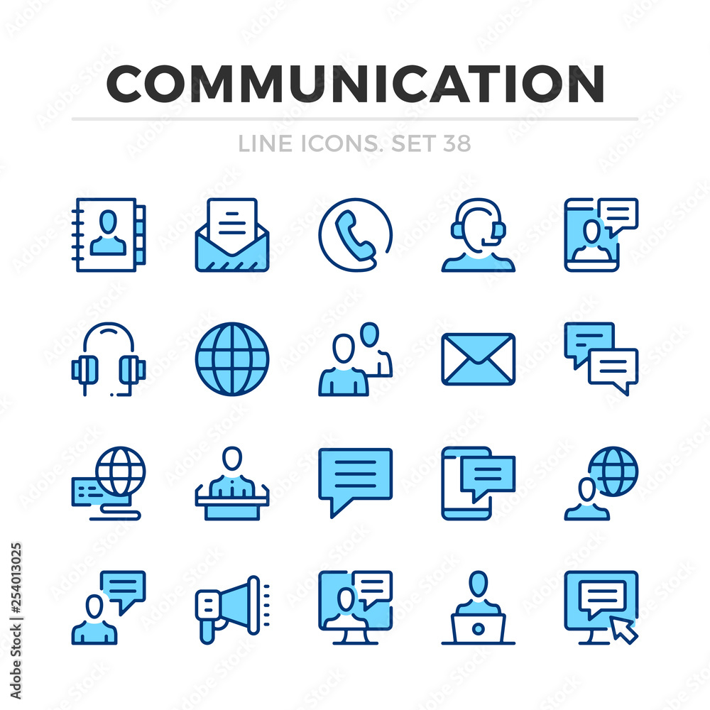 Aufkleber communication vector line icons set. thin line design. modern outline graphic elements, simple strok