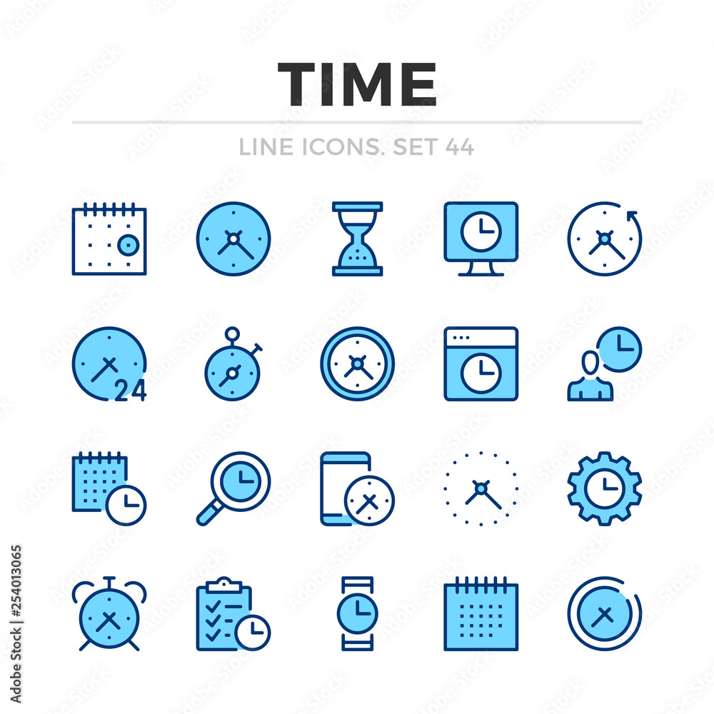 Poster time vector line icons set. thin line design. outline graphic elements, simple stroke symbols. time 