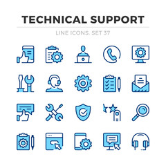 Technical support vector line icons set. Thin line design. Outline graphic elements, simple stroke symbols. Technical support icons - obrazy, fototapety, plakaty