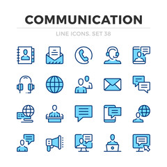 Communication vector line icons set. Thin line design. Modern outline graphic elements, simple stroke symbols. Communication icons