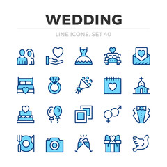 Wedding vector line icons set. Thin line design. Modern outline graphic elements, simple stroke symbols. Wedding icons