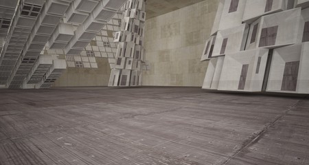 Abstract white and concrete interior. 3D illustration and rendering.