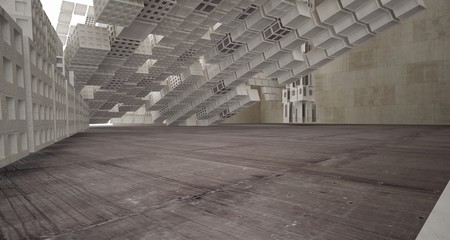 Abstract white and concrete interior. 3D illustration and rendering.