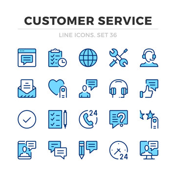 Customer service vector line icons set. Thin line design. Modern outline graphic elements, simple stroke symbols. Customer service icons