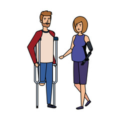 man in crutches with woman with prosthesis