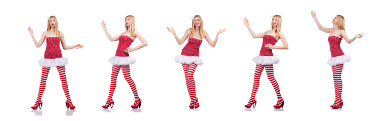 Woman in red dress isolated on white