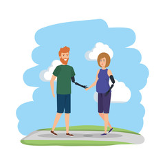 couple with arms prosthesis