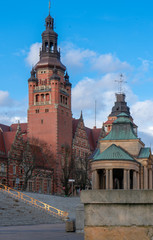 Fototapeta premium Szczecin Poland Polska Polen Akademia Morska Wały Chrobrego Muzeum Narodowe National Museum naval Academy taras hakena