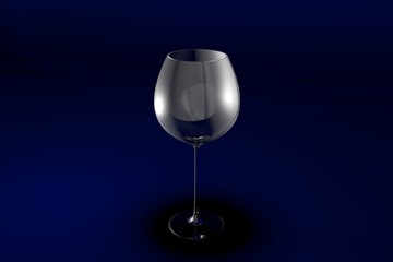 3D illustration of red wine glass on dark blue design background - drinking glass render