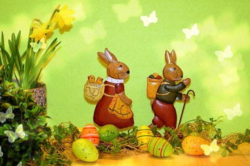 osterdeko hintergrund hasen nostalgisch bunt eier