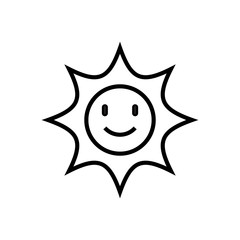 vector of sun with smile emoticon. line icon.
