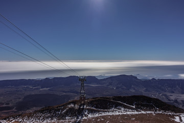 Ultra long exposure of cable car in Teide