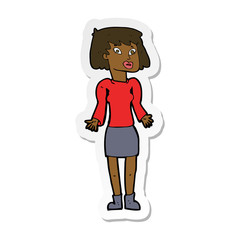 sticker of a cartoon woman shrugging shoulders