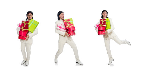 Man with giftbox isolated on white