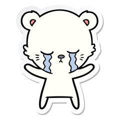 sticker of a crying cartoon polarbear