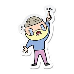 sticker of a cartoon bearded man crying
