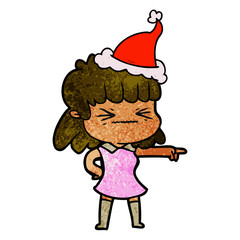 textured cartoon of a woman wearing santa hat