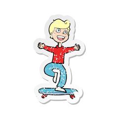 retro distressed sticker of a cartoon skater boy